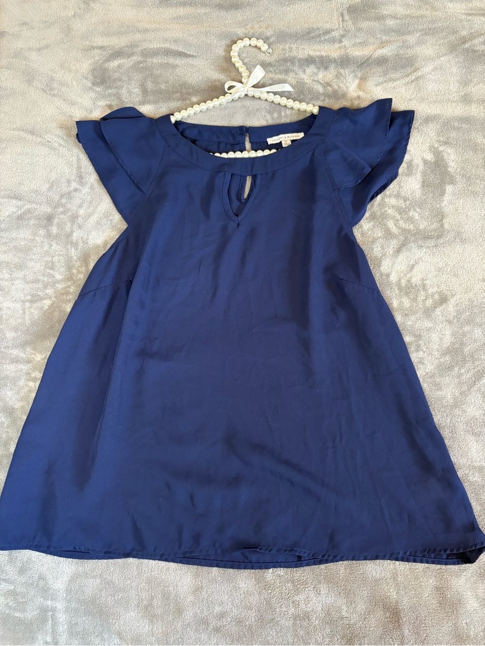 Navy Flutter-Sleeve Girls Blouse